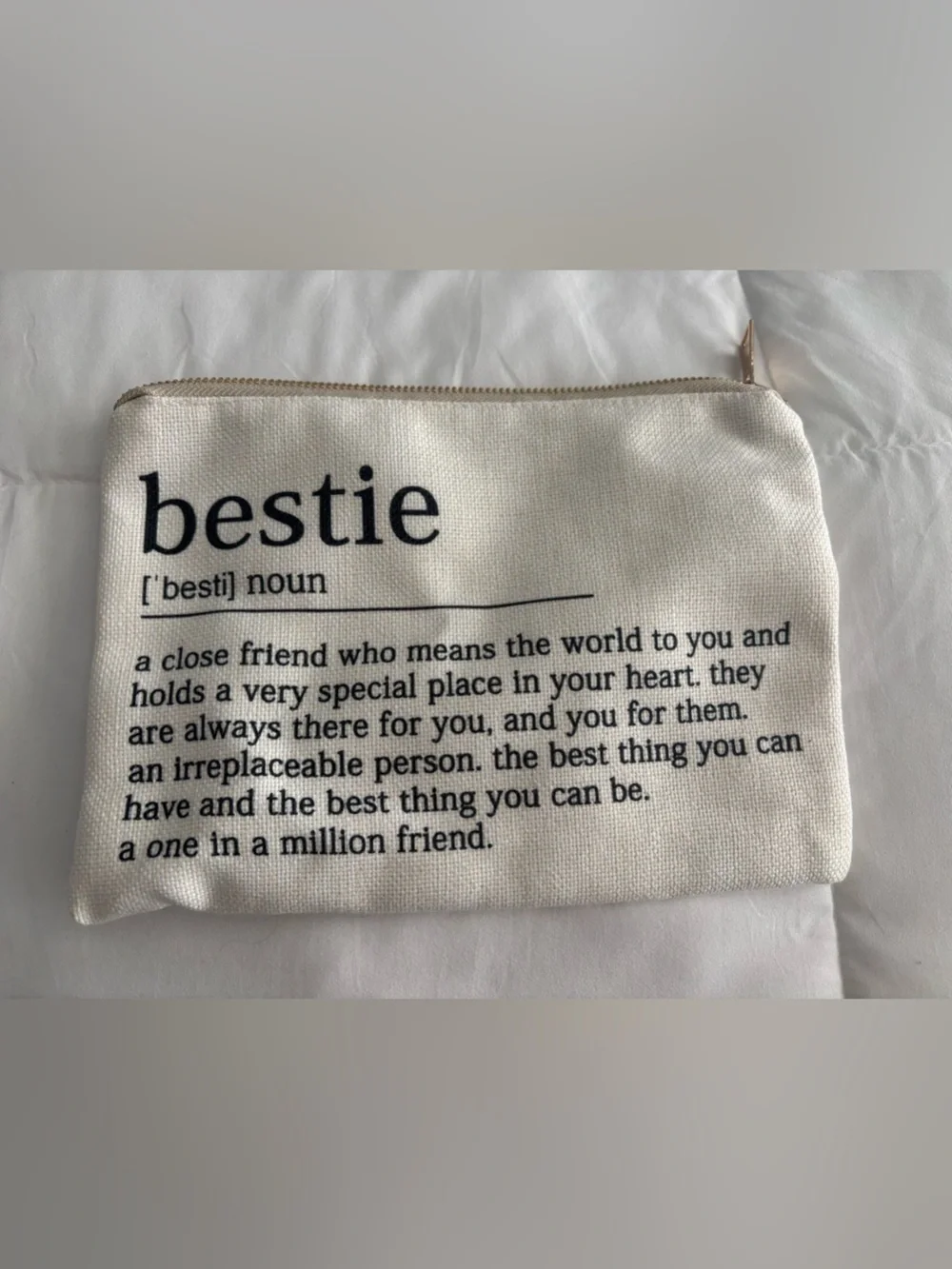 Club Monaco Cream Canvas 'Bestie' Pouch with Black Typography